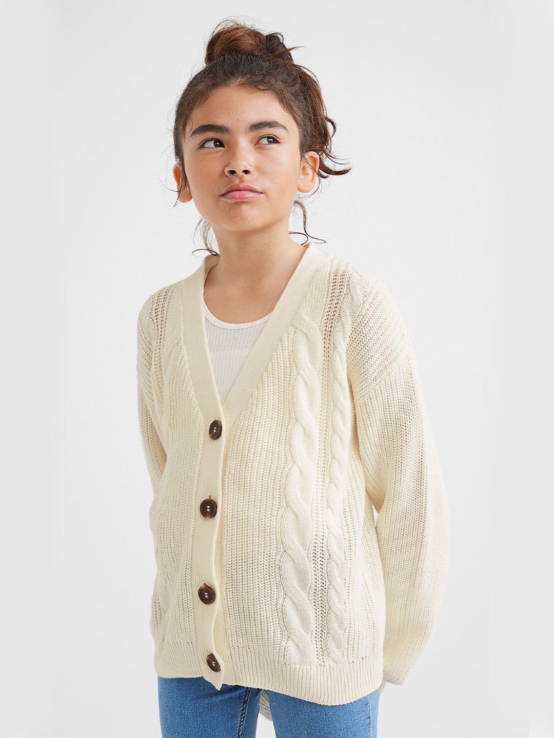 

H&M Girls White Knitted Cardigan