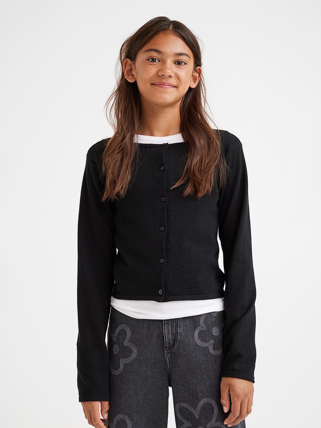 

H&M Girls Black Knitted Cotton Cardigan
