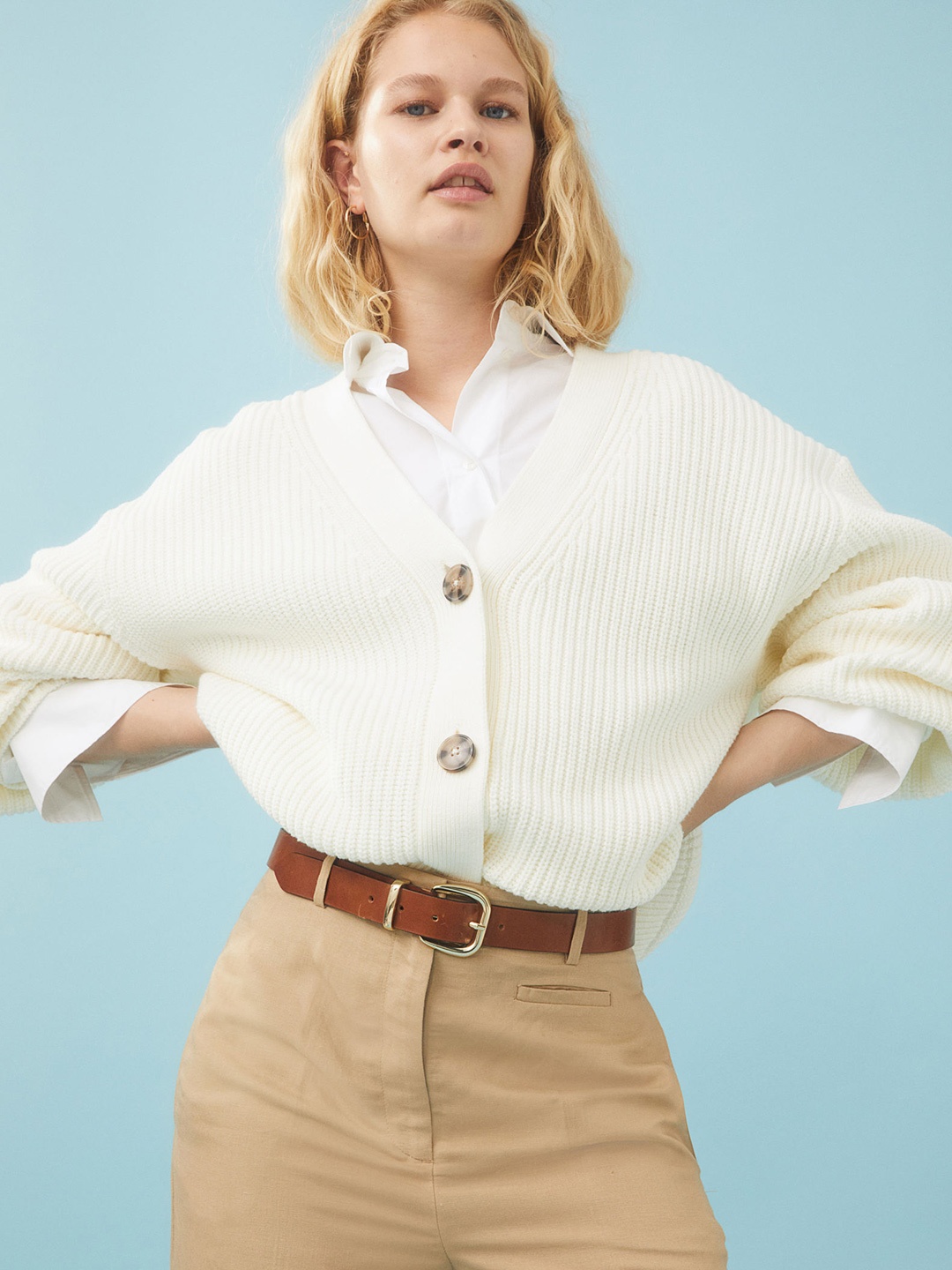 

H&M Women White Rib-Knit Cardigan