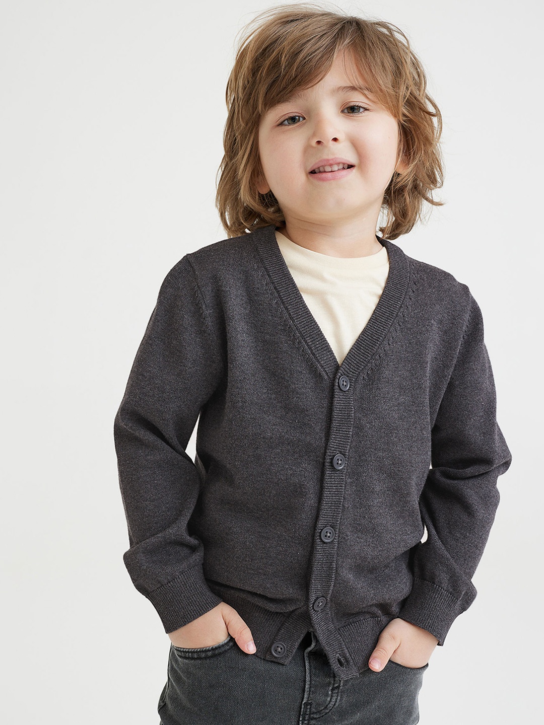 

H&M Boys Grey Fine-Knit Cotton Cardigan