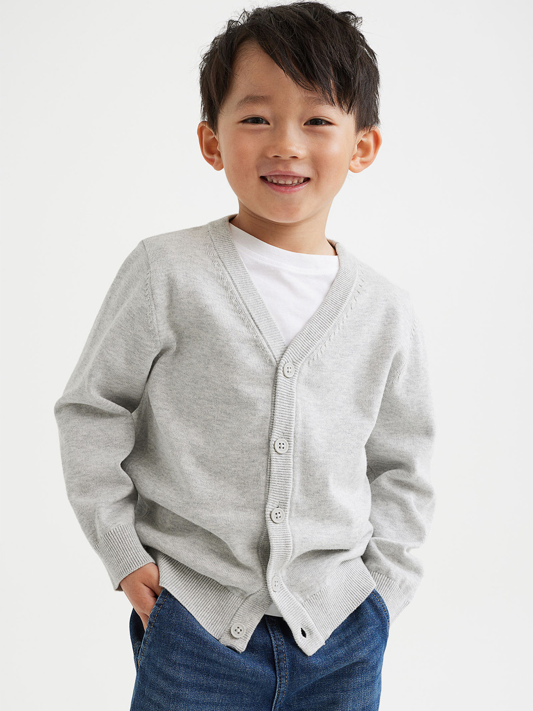

H&M Boys Grey Fine-knit cotton cardigan