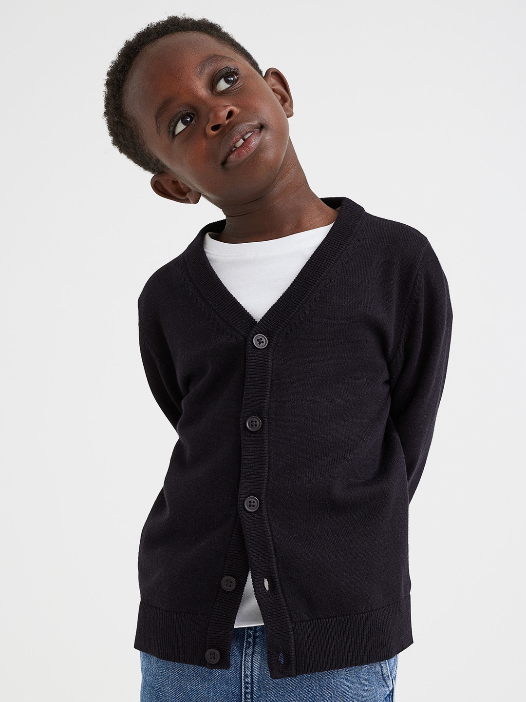 

H&M Boys Black Fine-Knit Cotton Cardigan