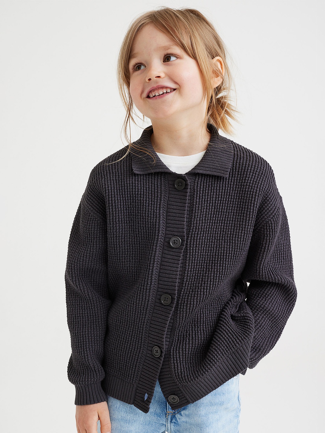 

H&M Girls Grey Cotton Collared Cardigan