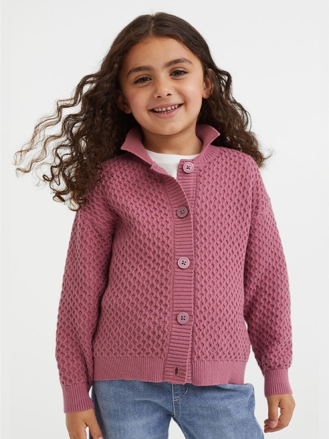 

H&M Girls Pink Cable Knit Cotton Collared Cardigan