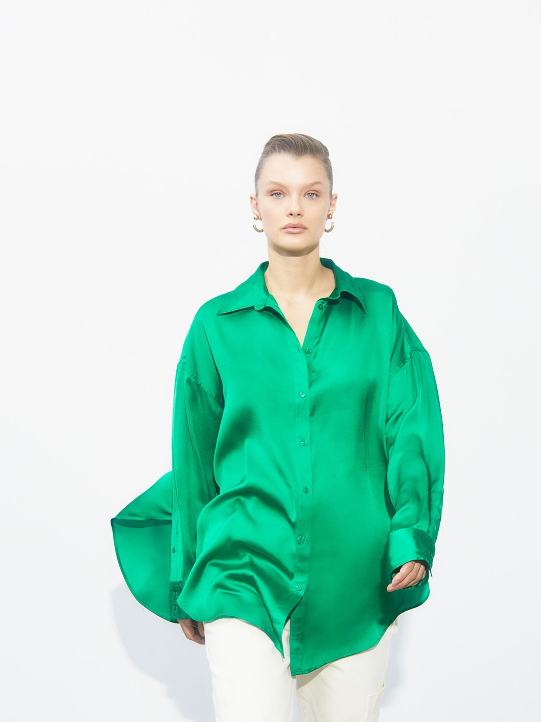 

H&M Women Green Oversized Blouse