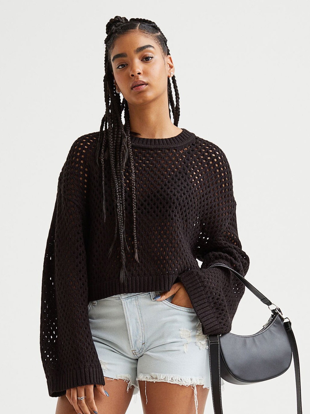 

H&M Women Black Hole-Knit Jumper