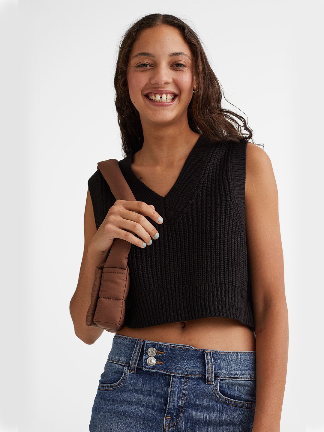 

H&M Women Black Rib-Knit Sweater Vest
