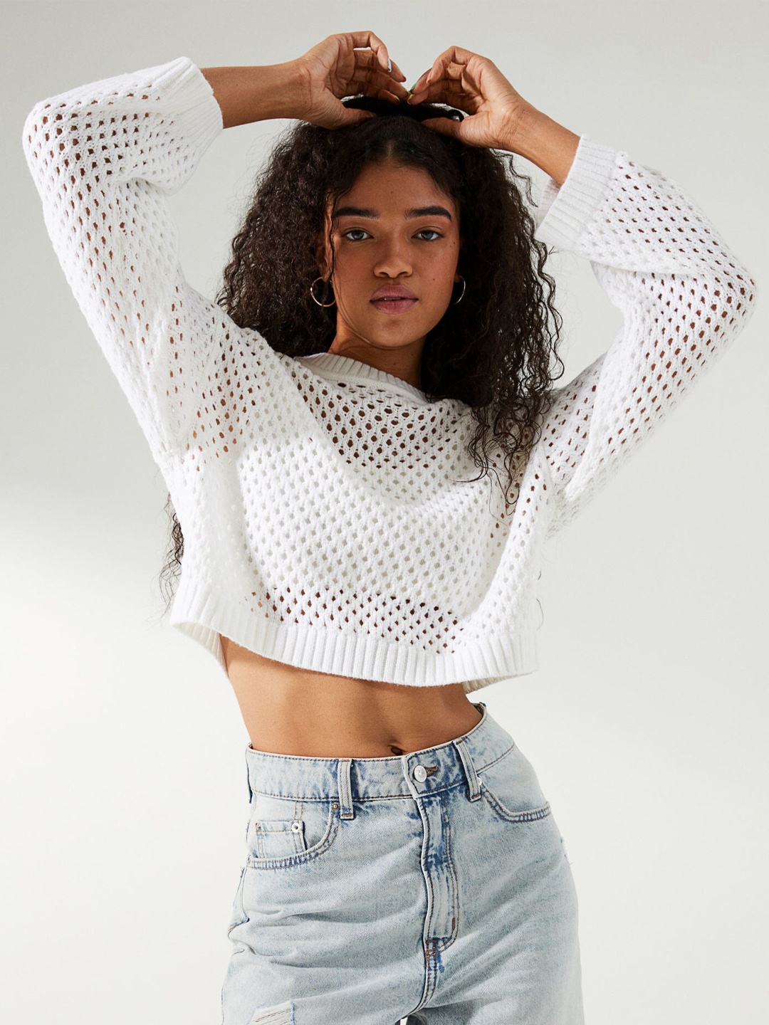 

H&M Women White Hole-Knit Jumper