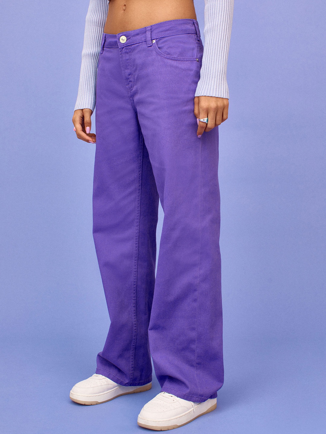 

H&M Women Purple Wide Twill Trousers