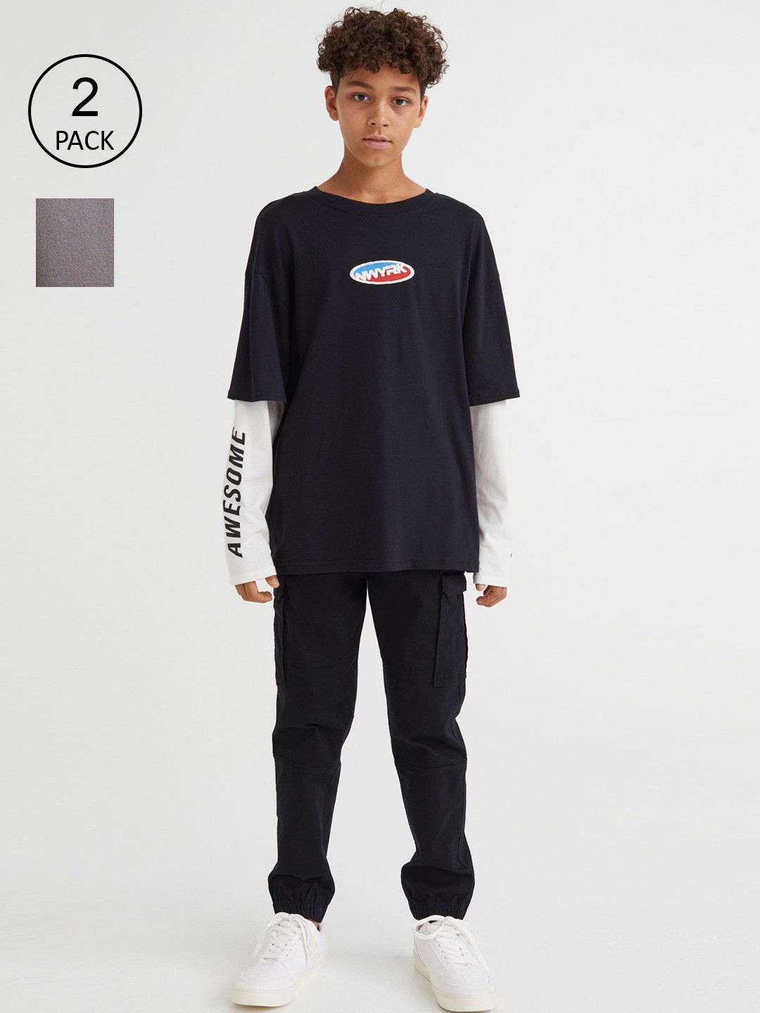 

H&M Boys Black & Grey 2-Pack Cargo Joggers
