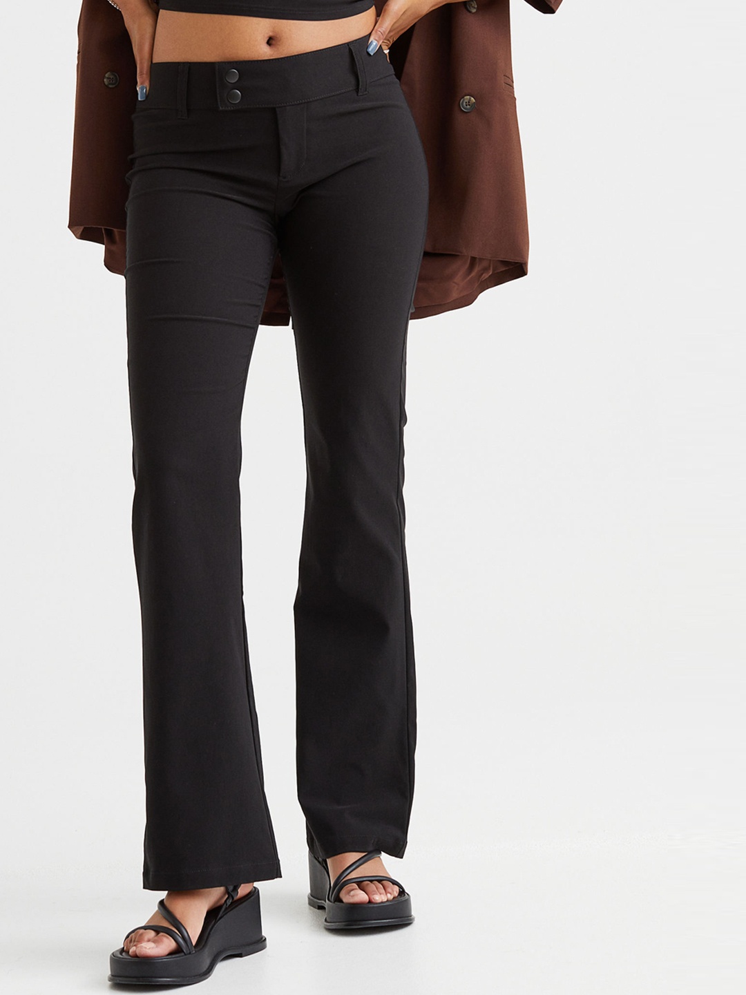 

H&M Women Black Low-Waist Flared Trousers