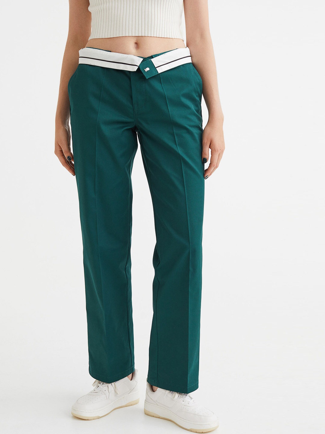 

H&M Women Green Crease-Leg Chinos