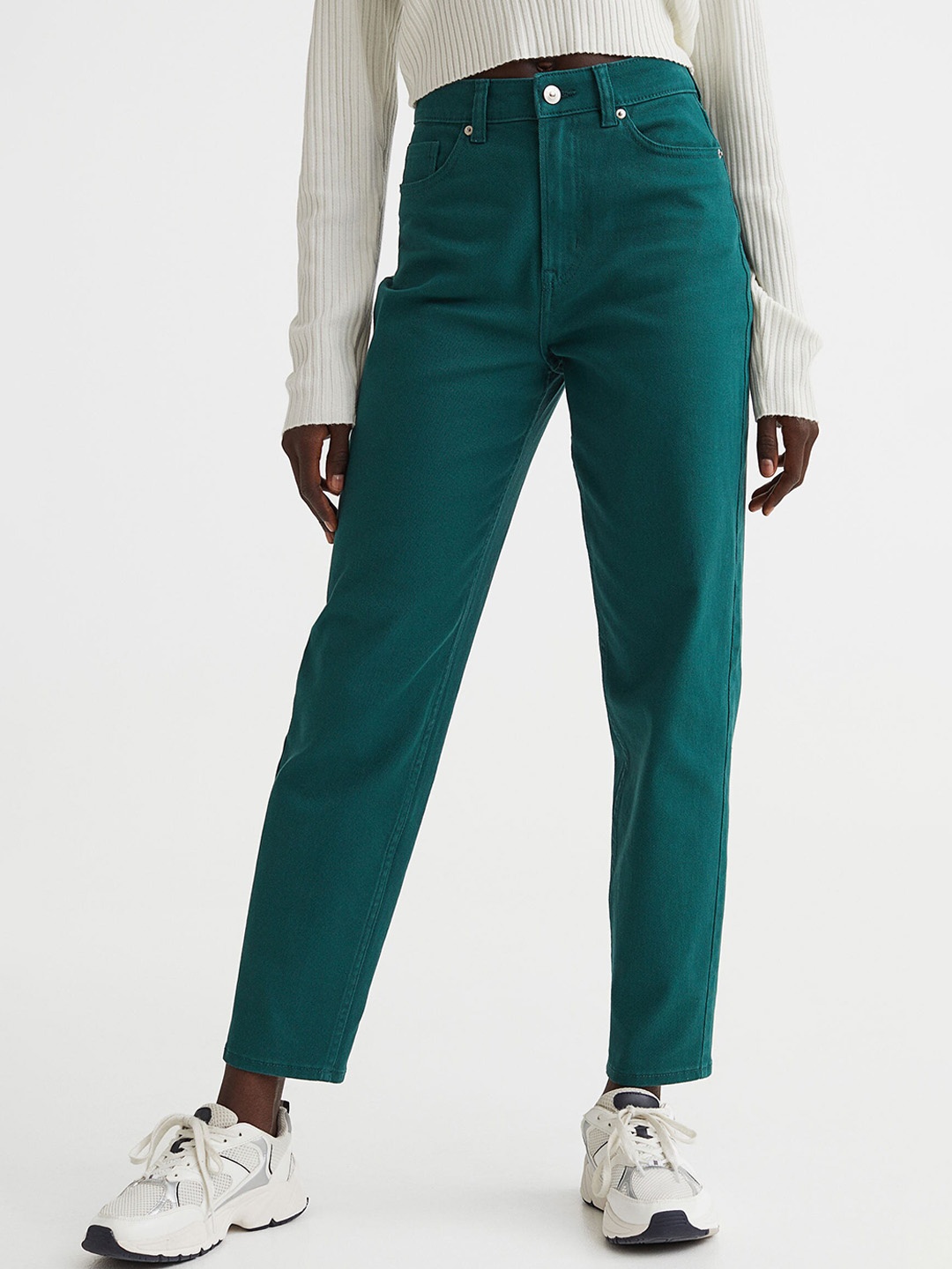 

H&M Women Green Mom Loose Fit Twill Trousers
