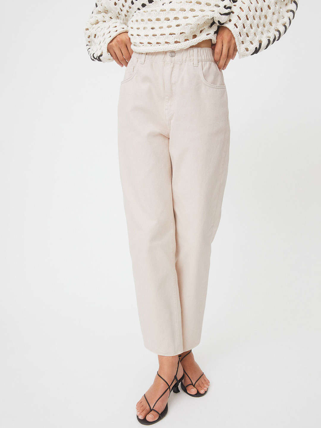 

H&M Women Beige High Waist Twill Trousers