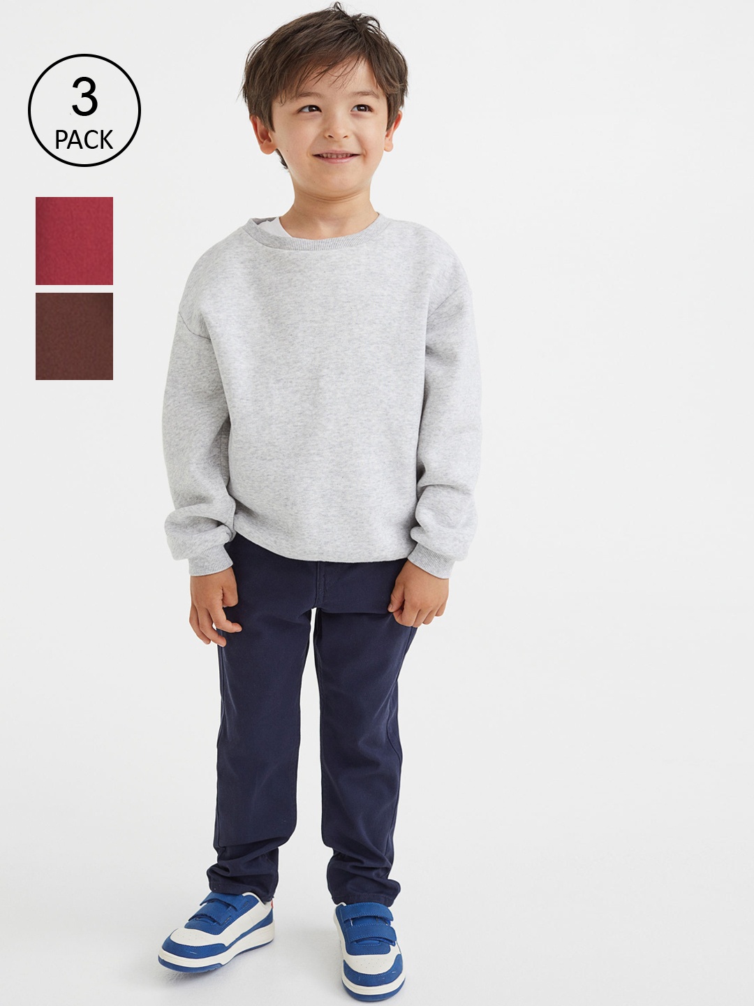 

H&M Boys 3-Pack Cotton Twill Trousers, Blue