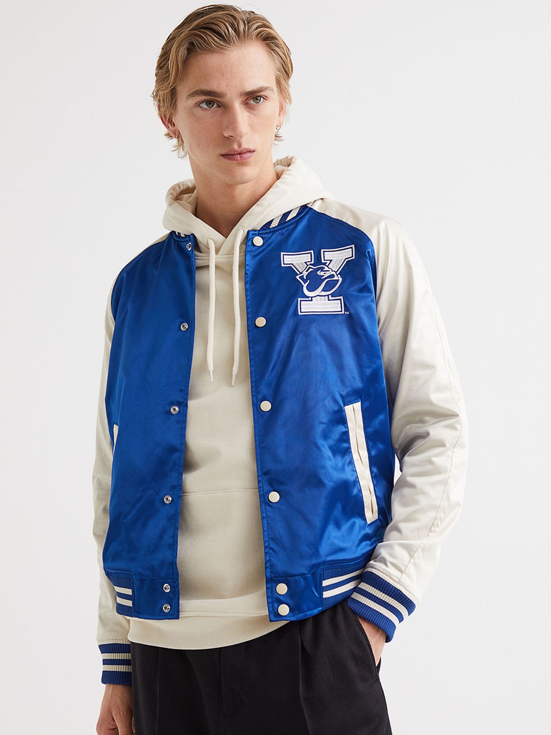 

H&M Men Blue Satin Bomber Jacket
