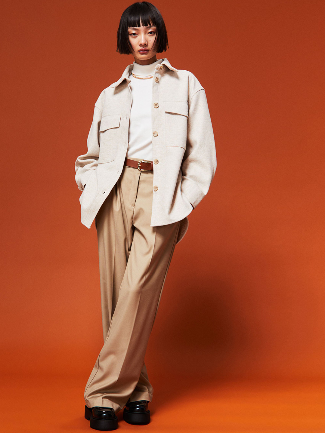 

H&M Women Beige Oversized Shacket