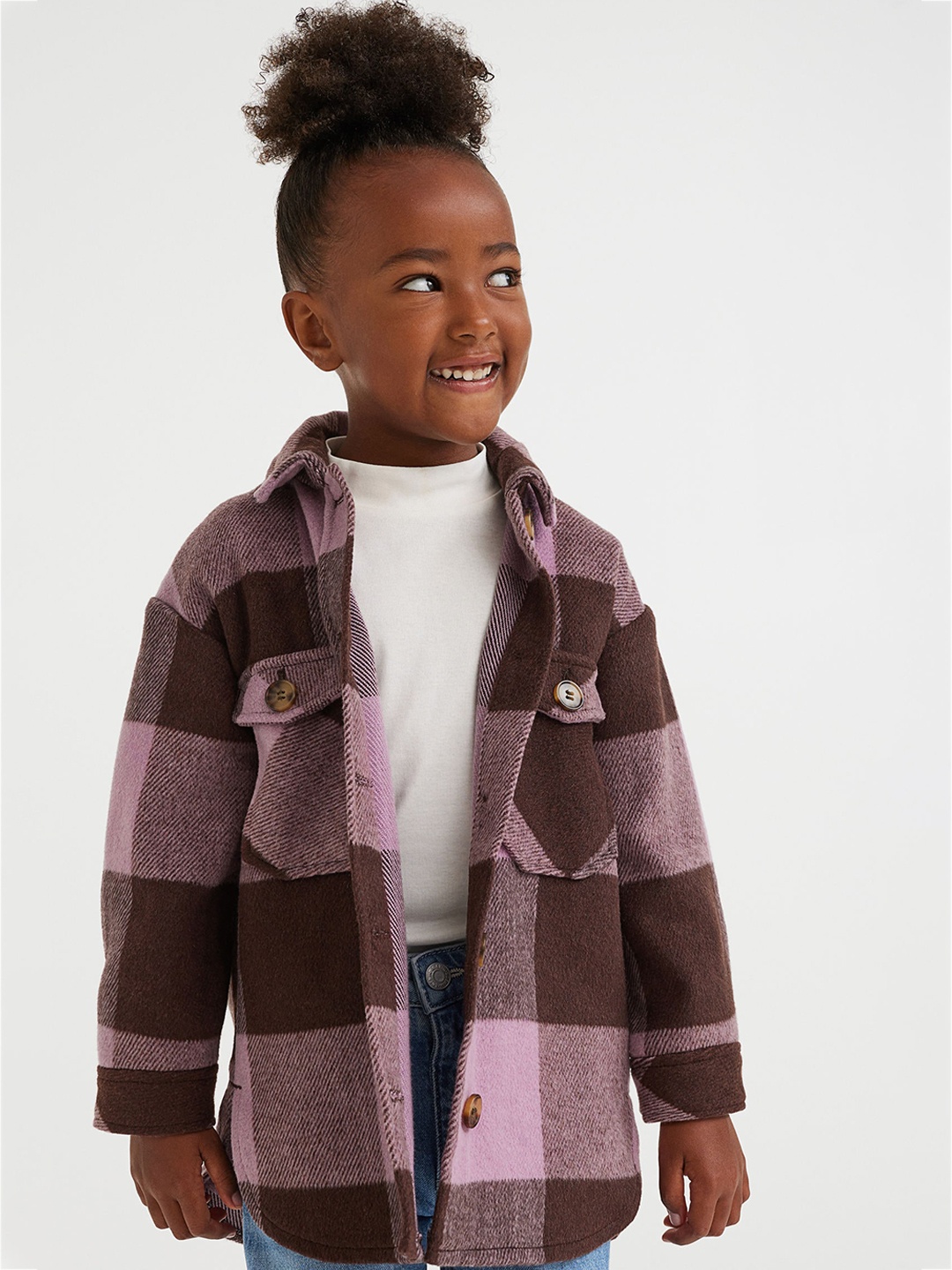 

H&M Girls Brown Purple Checked Longline Tailored Jacket