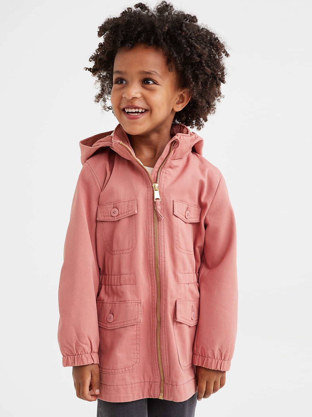 

H&M Girls Pink Longline Tailored Jacket Cotton twill parka