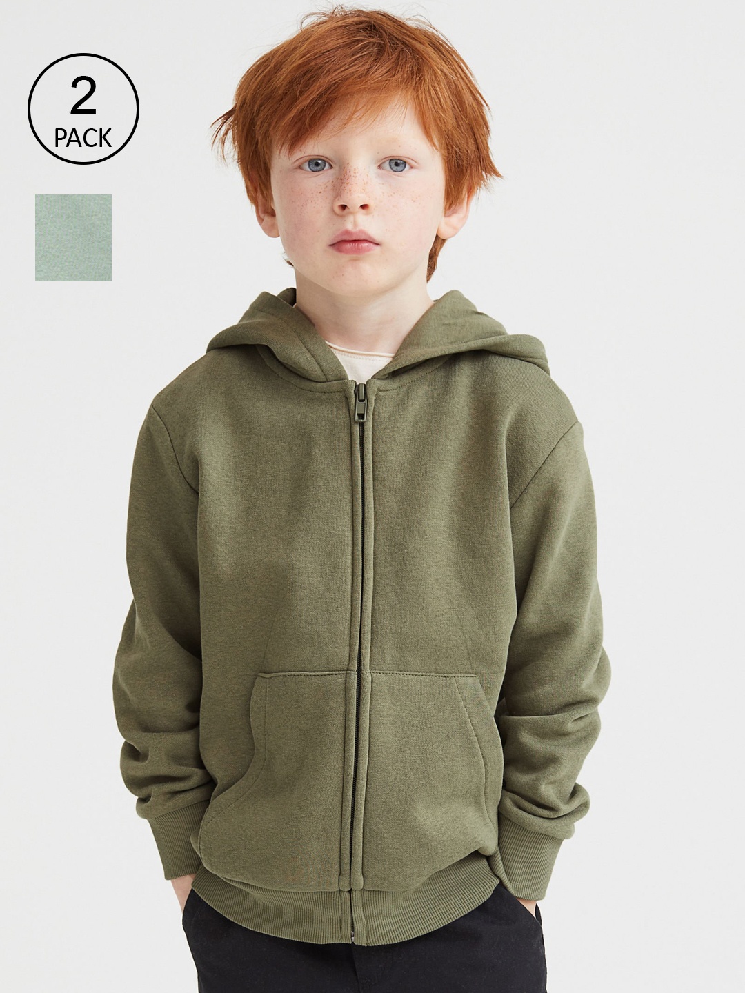 

H&M Boys Green 2-Pack Zip-Through Hoodies