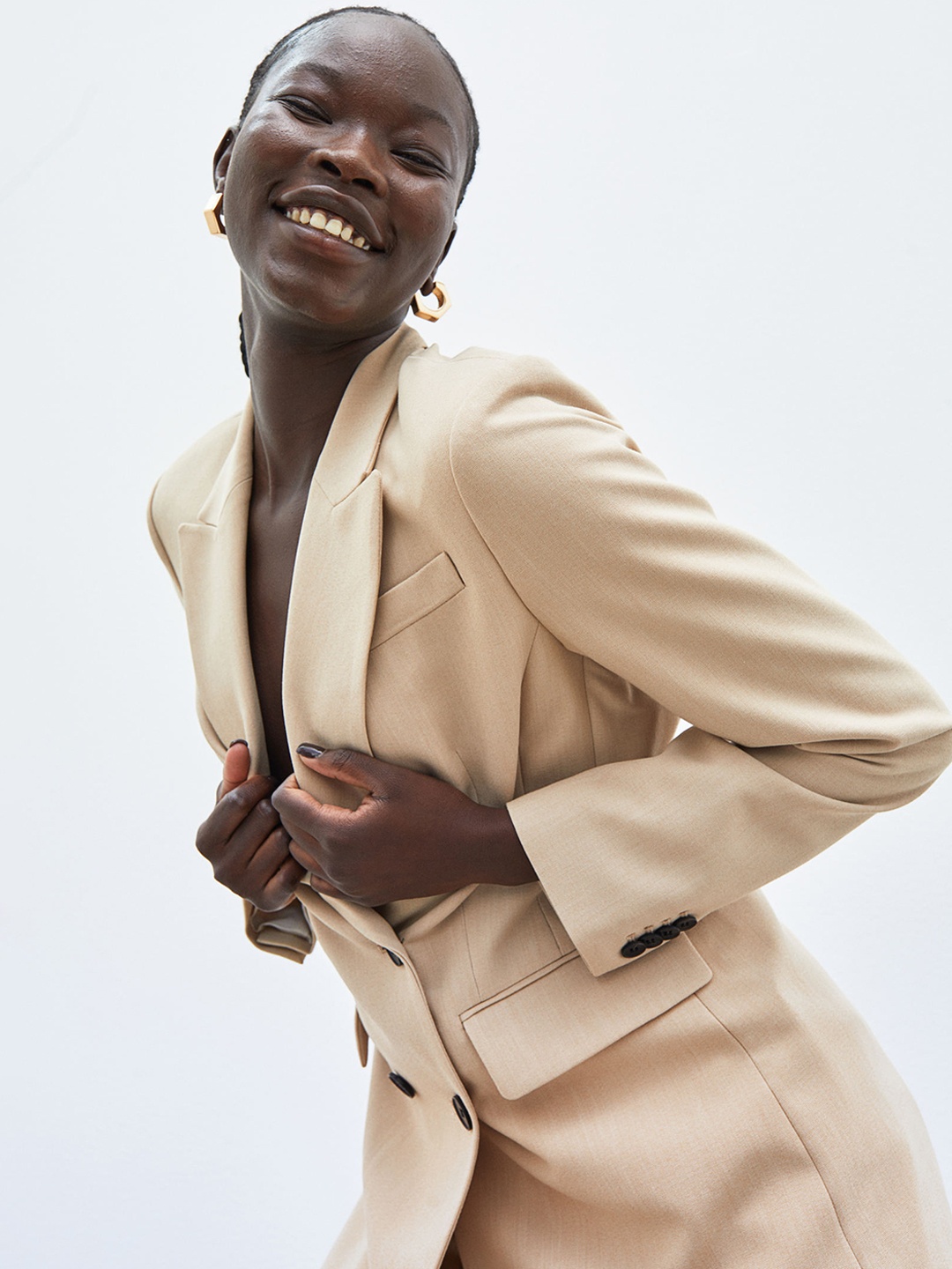 

H&M Women Beige Double-Breasted Jacket