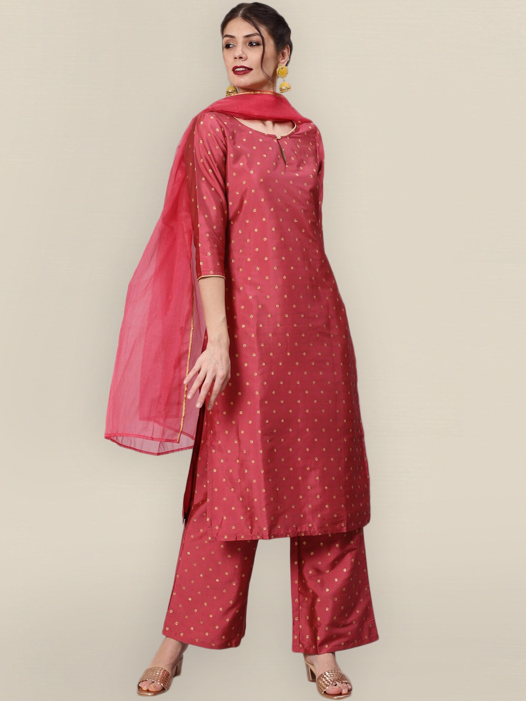 

Sangria Women Pink Ethnic Motifs Kurta with Palazzos & With Dupatta
