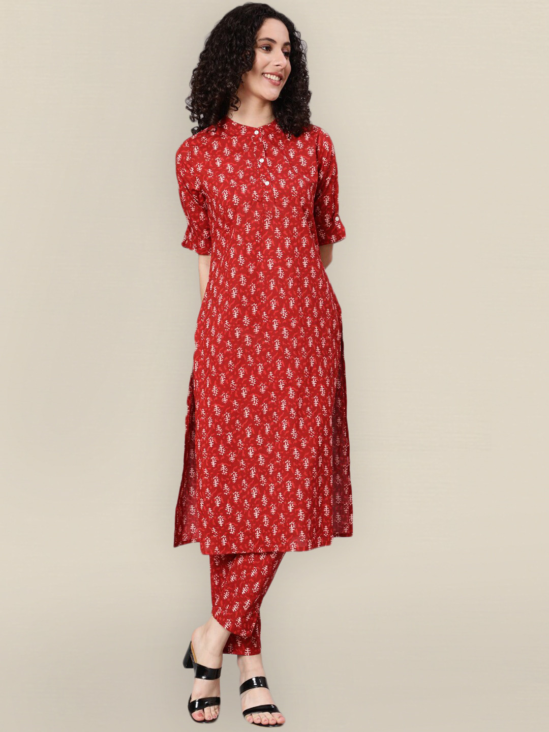 

Sangria Women Red Printed Kurta with Trouser