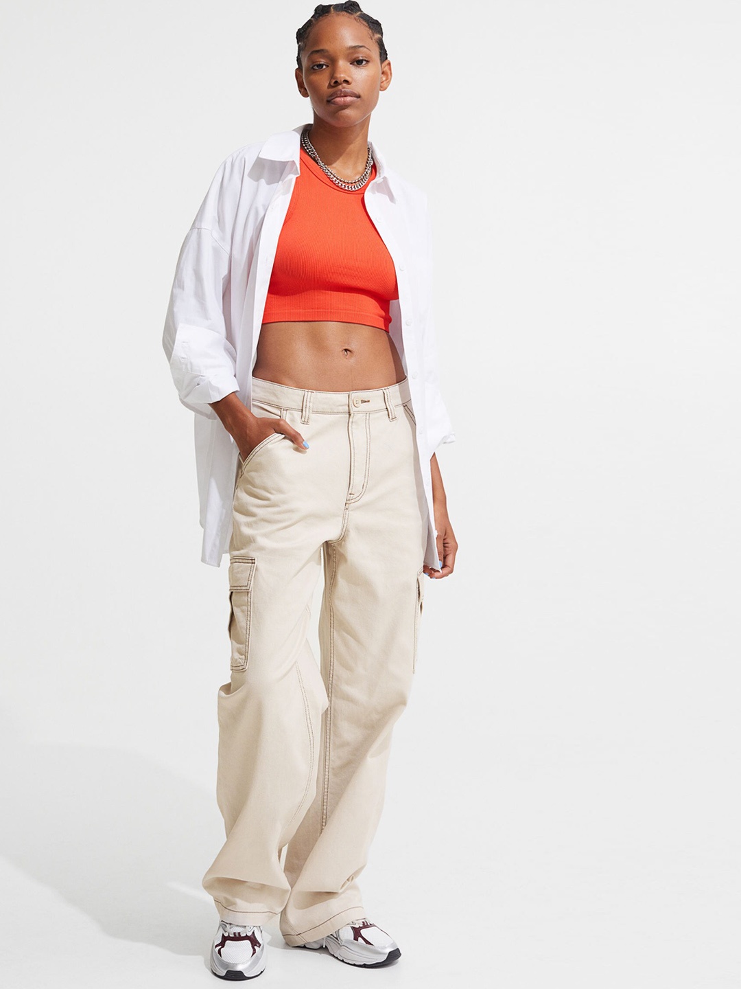

H&M Women Beige Solid 90s Baggy High Waist Jeans