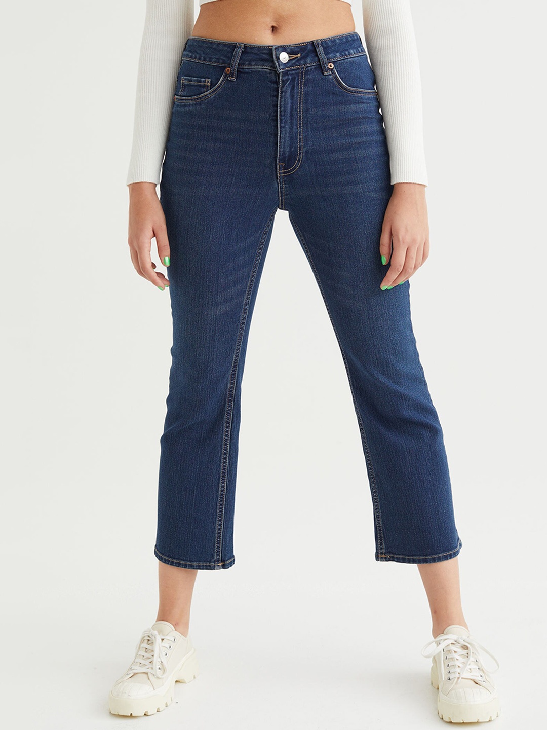 

H&M Women Blue Flared High Ankle Jeans