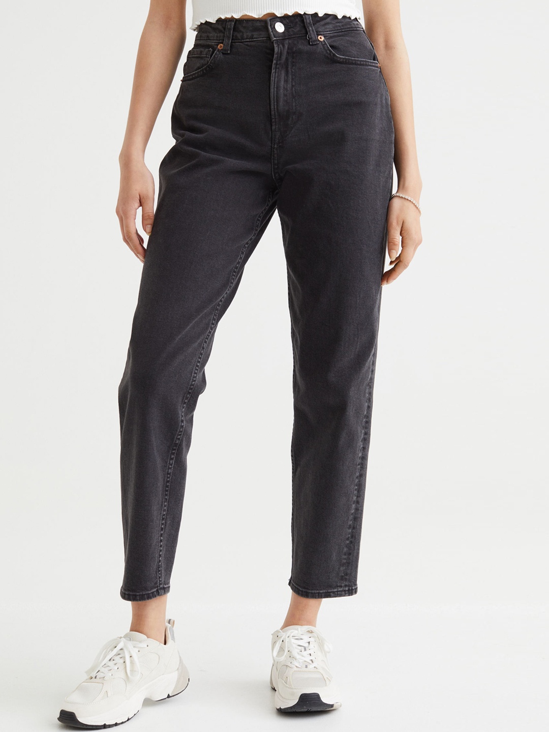 

H&M Women Grey Mom Loose-Fit High Ankle Jeans