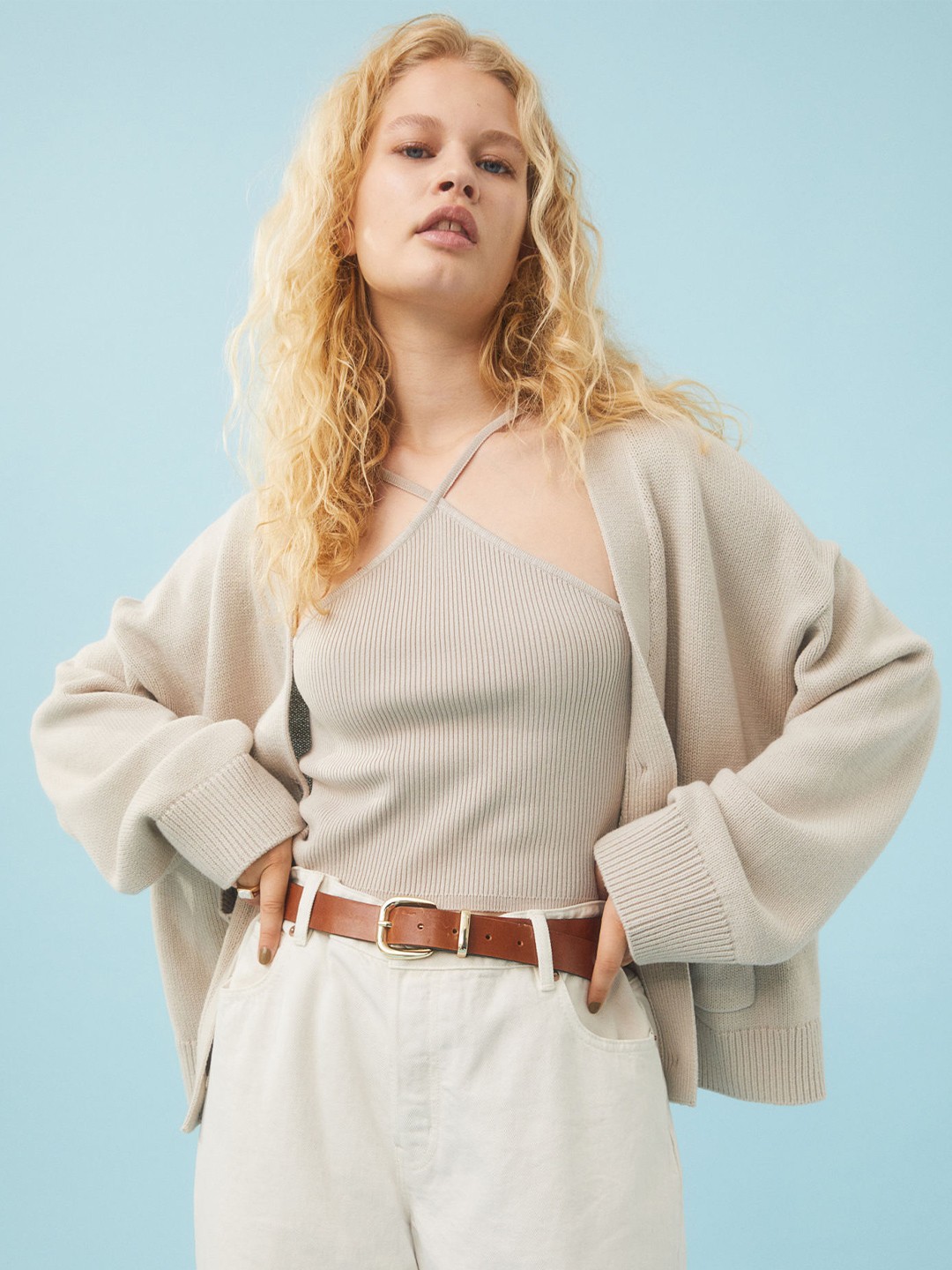 

H&M Women Beige Ribbed Top