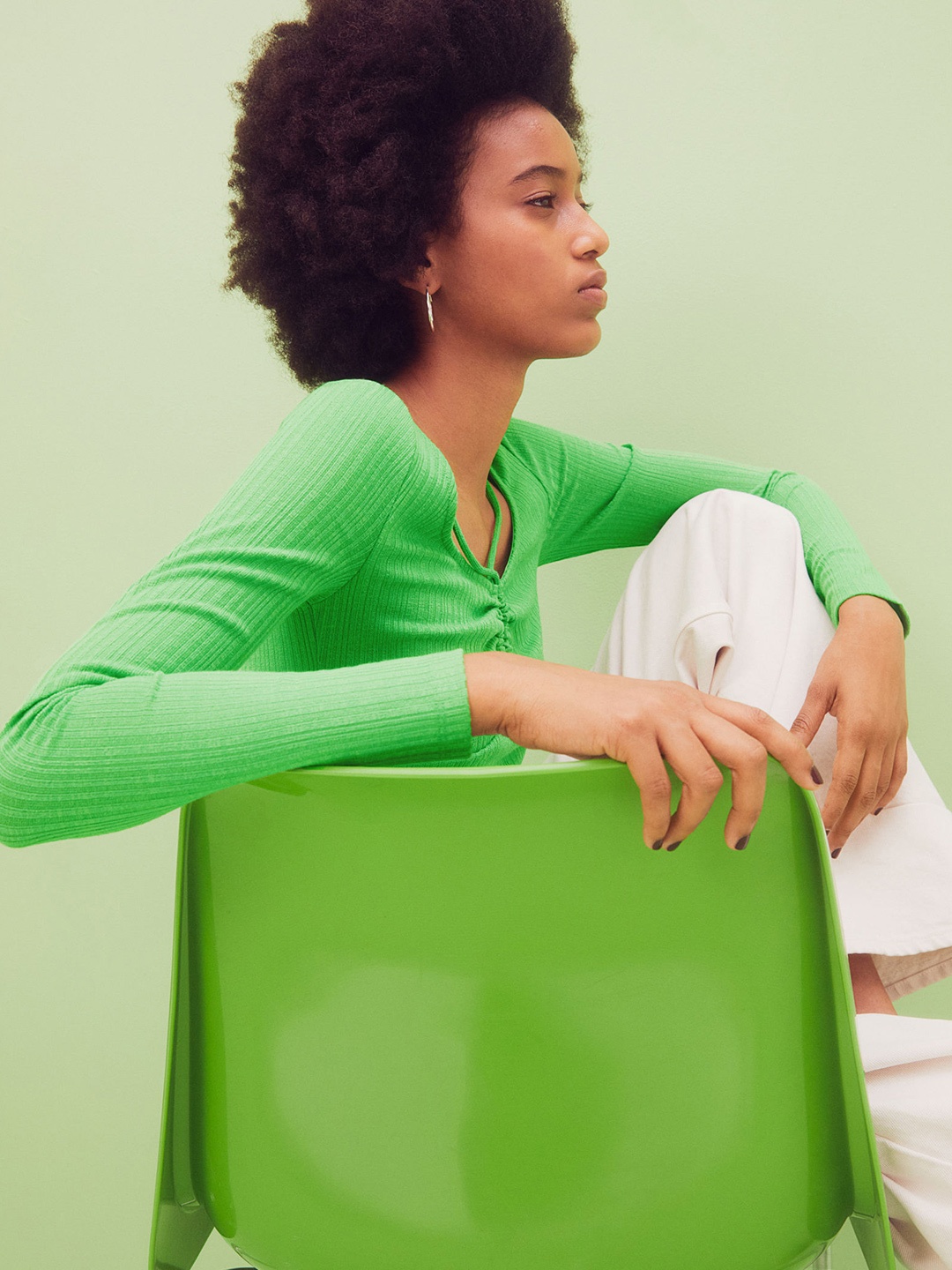 

H&M Green Ribbed Jersey Top