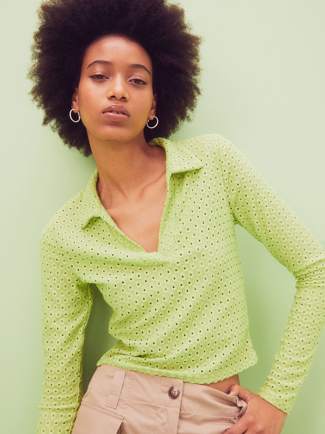 

H&M Women Green Collared Top