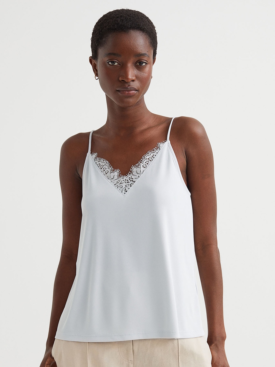 

H&M Women Blue Lace-Trimmed Cami Top