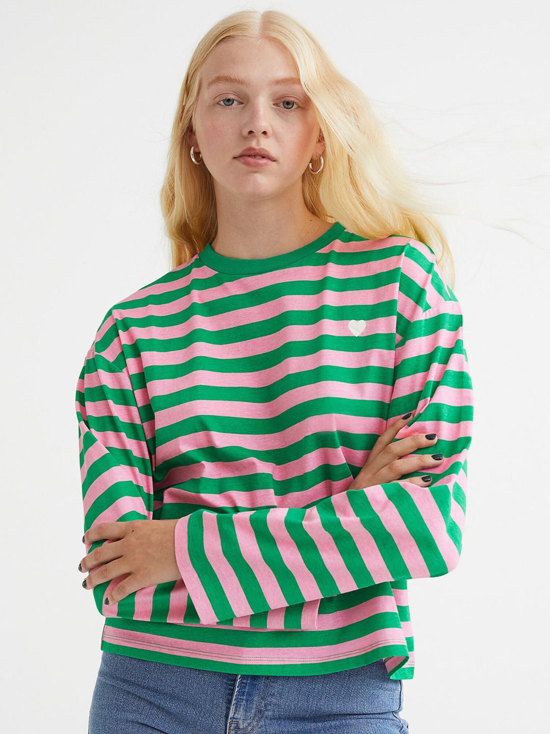 

H&M Women Green Long-Sleeved Printed Top