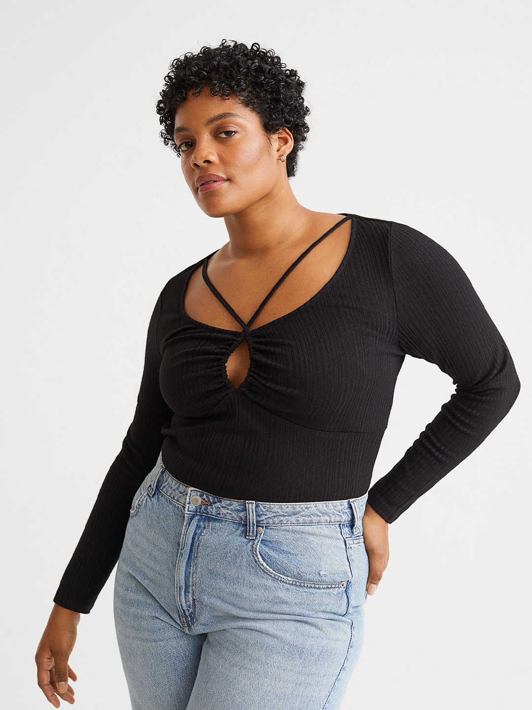 

H&M+ Black Ribbed Jersey Top