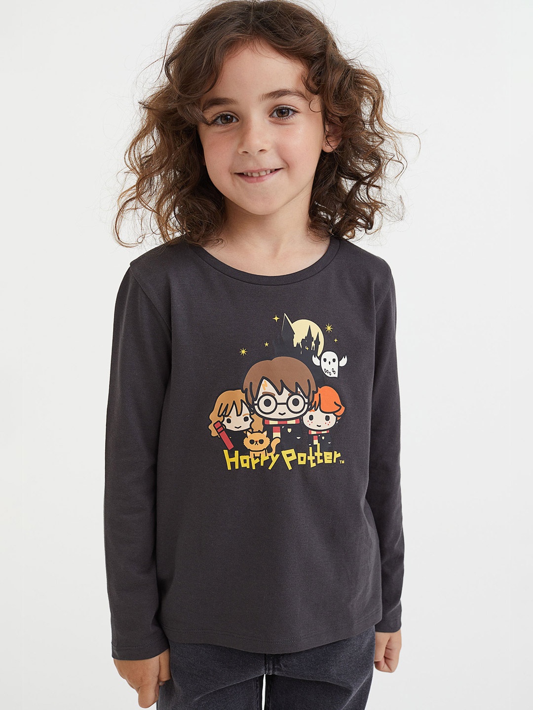 

H&M Girls Black Printed Cotton Jersey Top