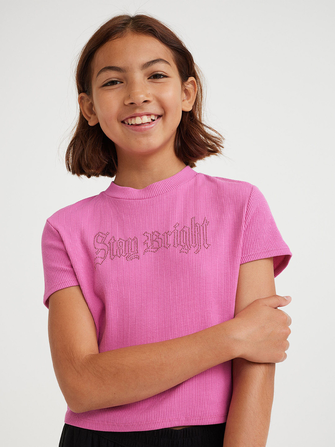 

H&M Girls Pink Ribbed Jersey Top