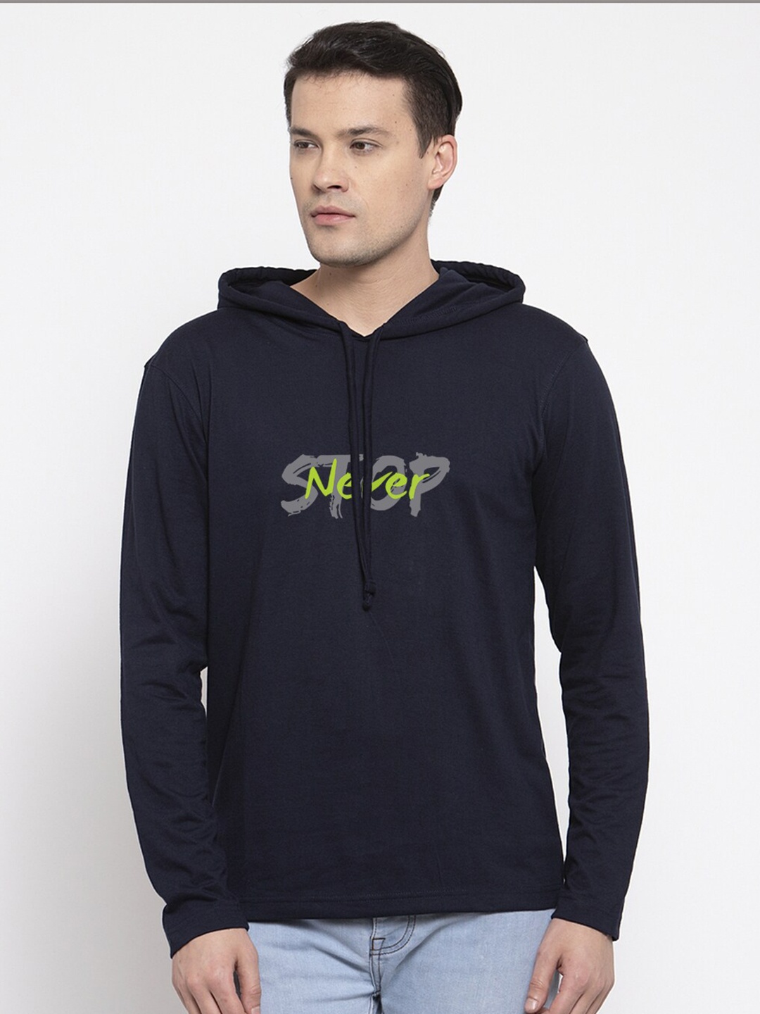 Friskers Men Black Typography Printed Hooded T-shirt