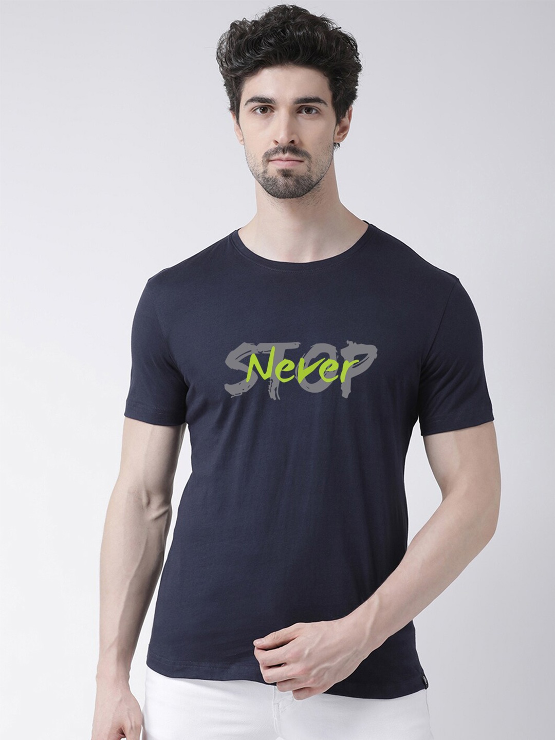

Friskers Men Navy Blue Typography Printed T-shirt