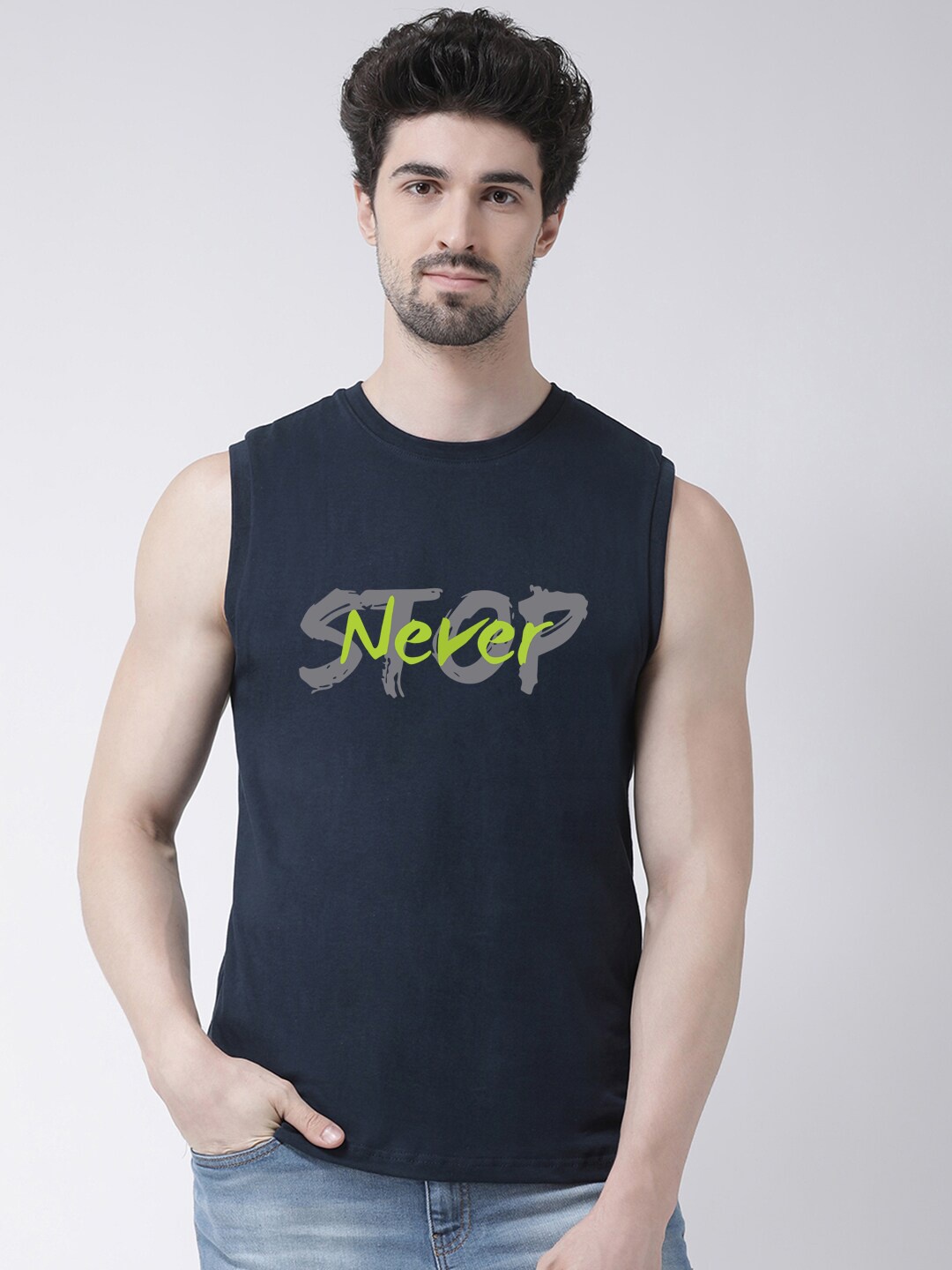 

Friskers Men Navy Blue Typography Printed T-shirt