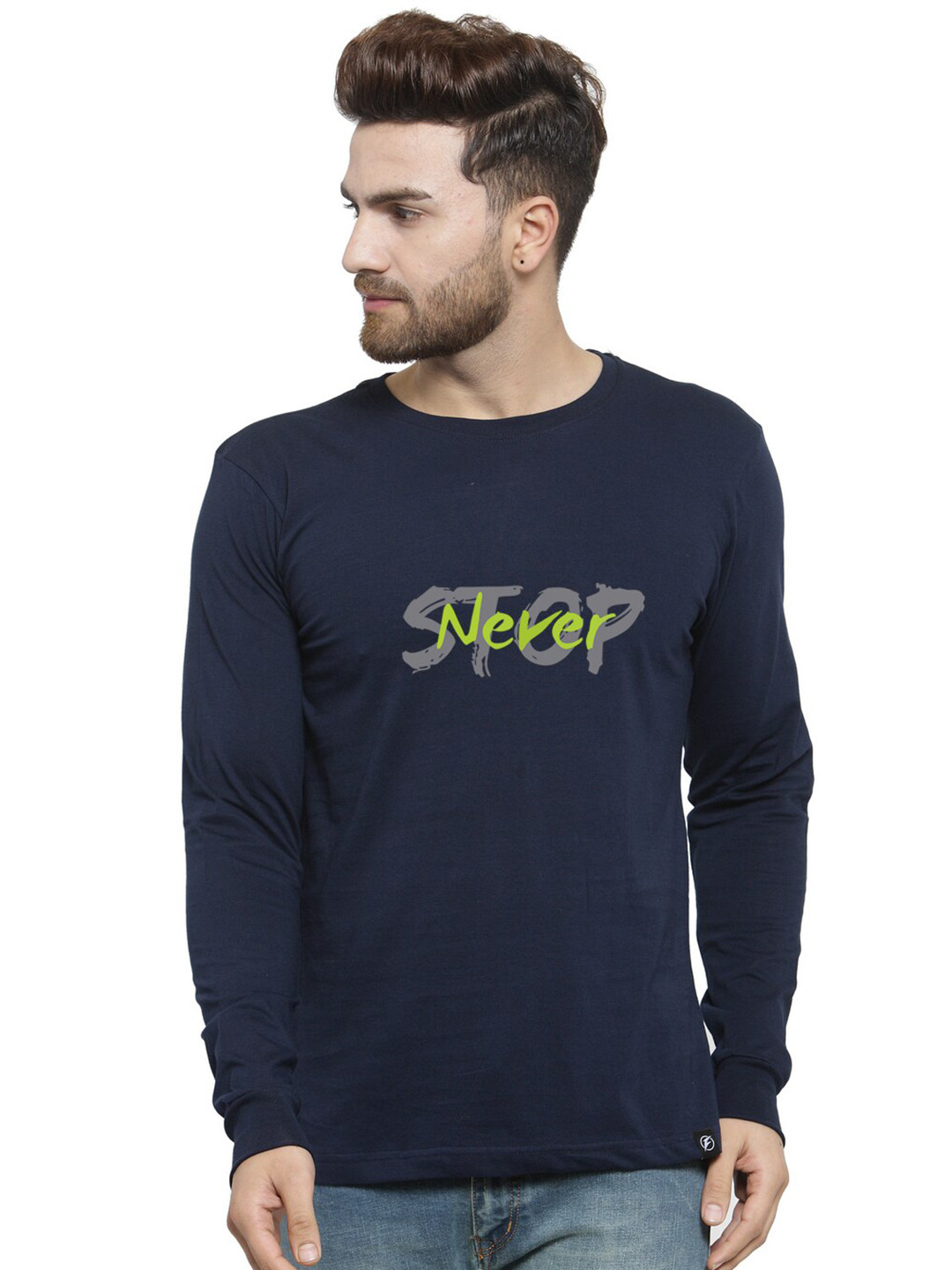 

Friskers Men Navy Blue Typography Printed T-shirt