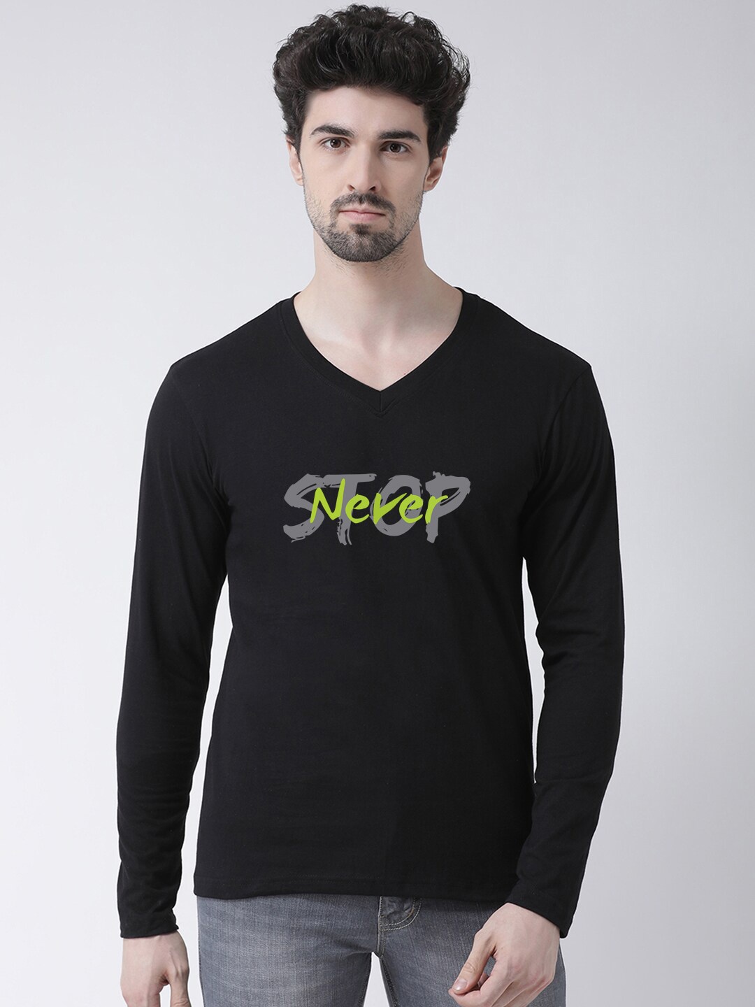 

Friskers Men Black Typography Printed V-Neck T-shirt