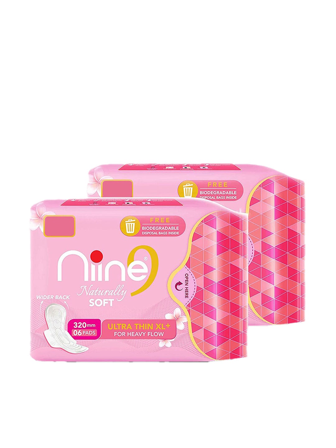 

Niine Set of 2 Naturally Soft Ultra Thin XL+ 320mm Sanitary Pads - 6 Pads Each, Pink