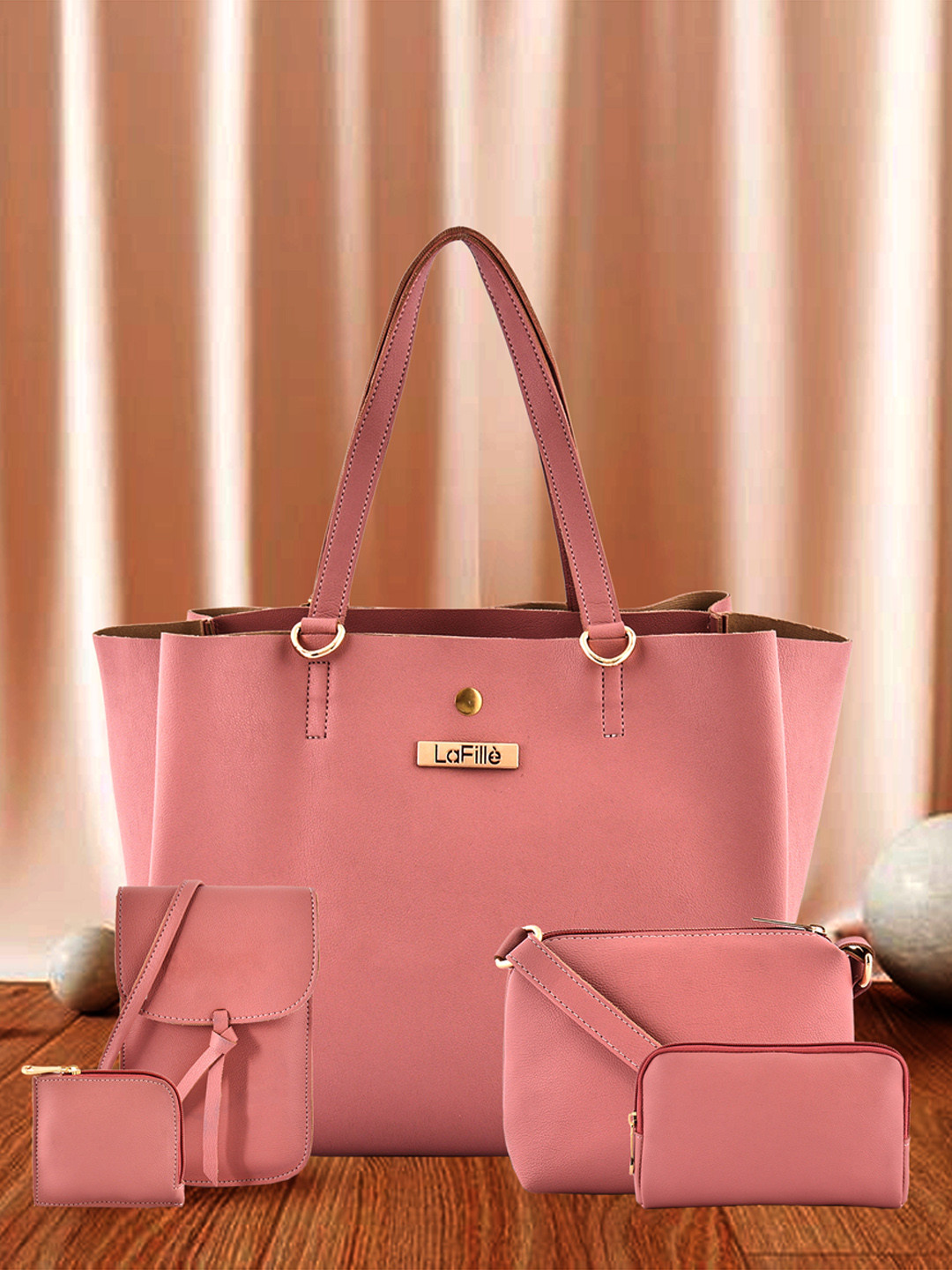 

LaFille Women Pink PU Oversized Shopper Handheld Bag