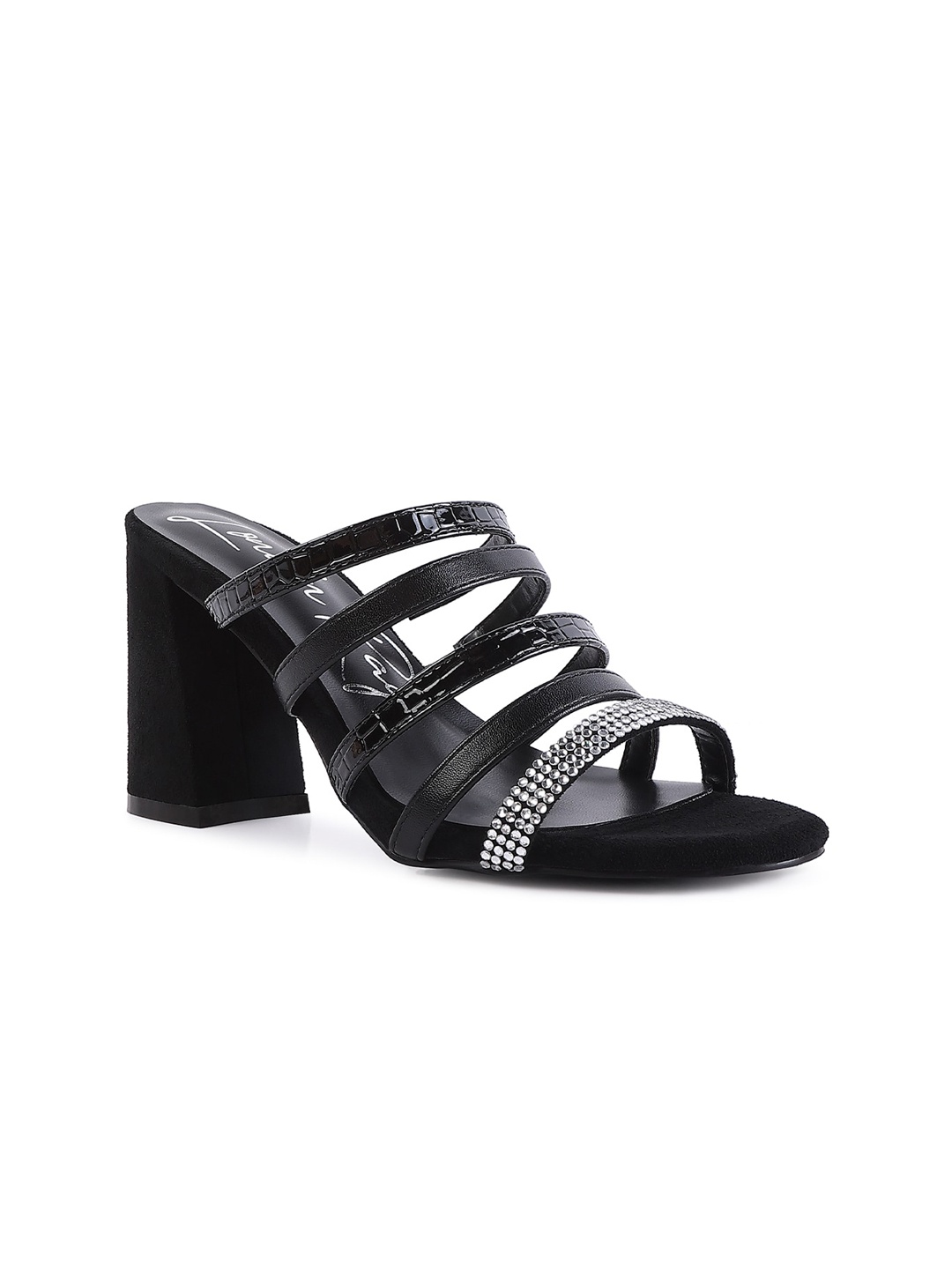 

London Rag Black Embellished PU Party Block Sandals