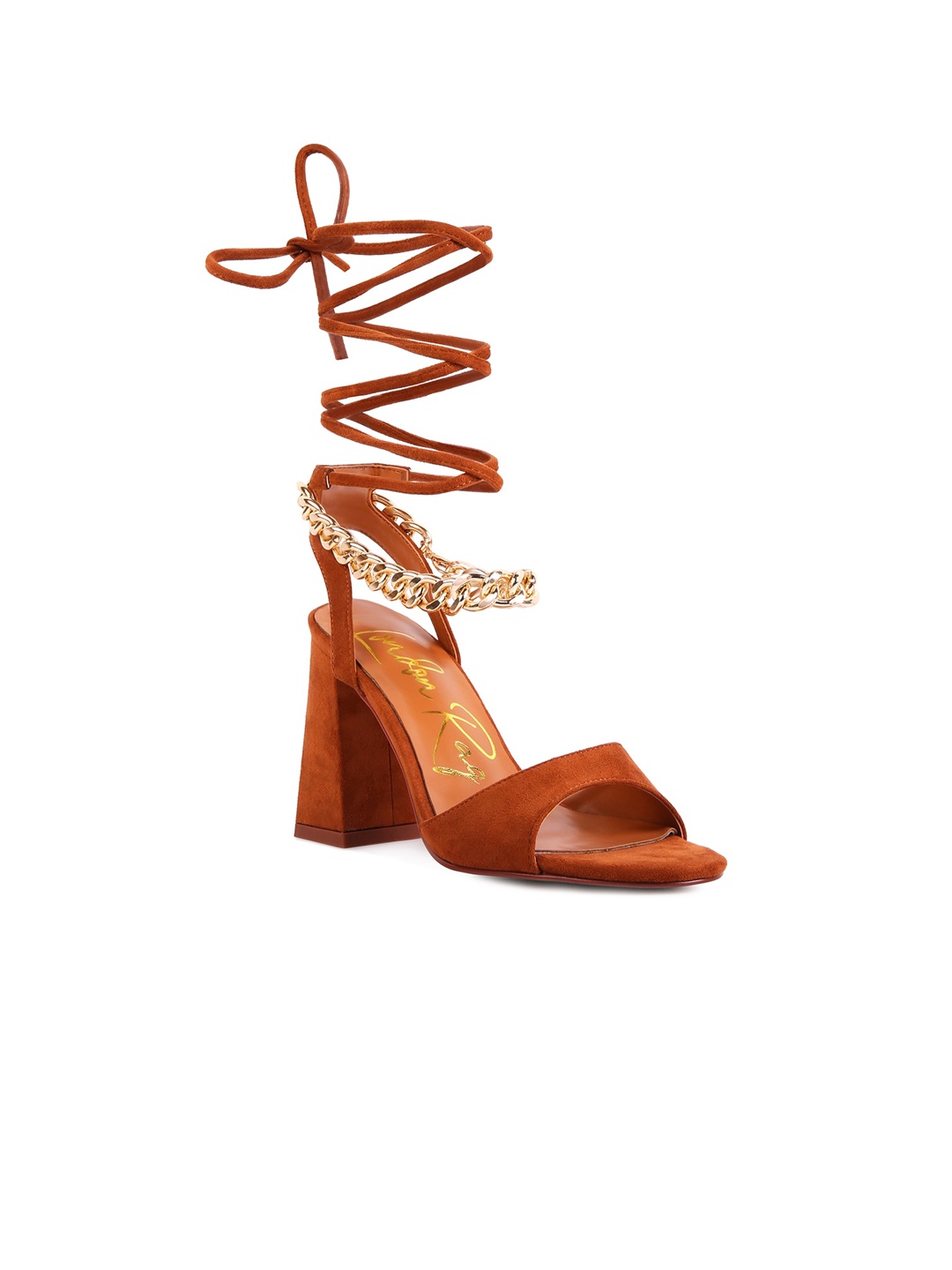 

London Rag Tan Suede Party Tie Up Block Heels