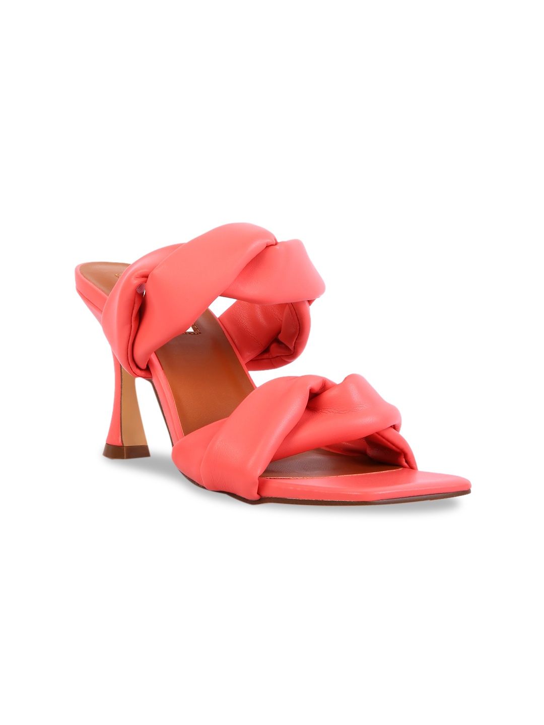 

London Rag Coral Textured PU Party Block Sandals