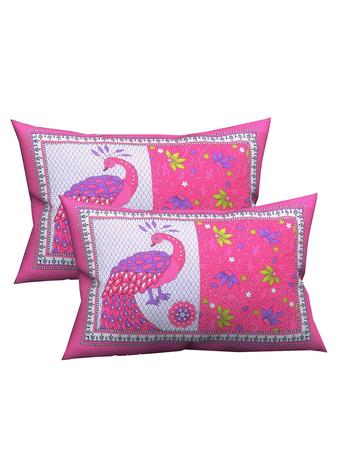 

Urban Magic Set Of 2 Pink Printed Cotton 104 TC Pillow Covers