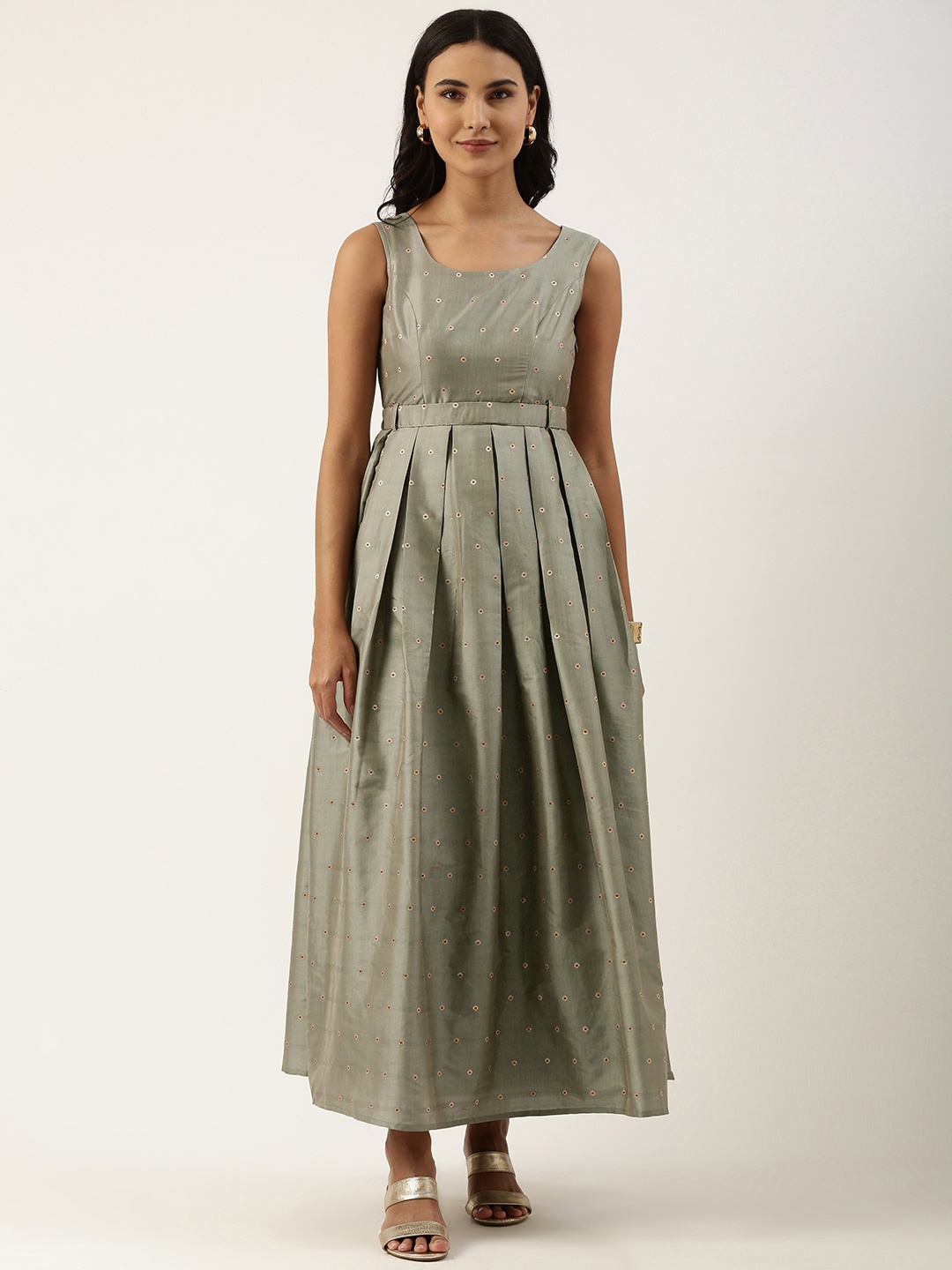 

Ethnovog Grey Yellow Ethnic A-Line Maxi Dress